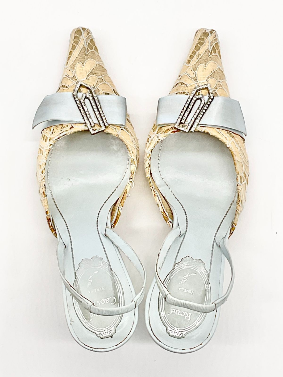 25cm【美品】RENE CAOVILLA レースバックスリング ピンヒール Jeweled Jewel Slingbacks In Lace Venezianan 75 | Rene Caovilla®