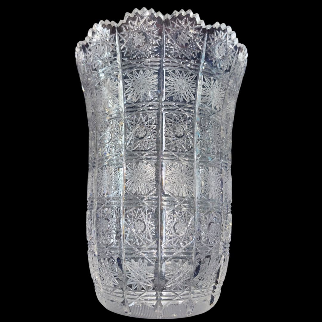 ボヘミアグラス 花瓶 オブジェ 500PKカット 共箱 フラワーベース 品