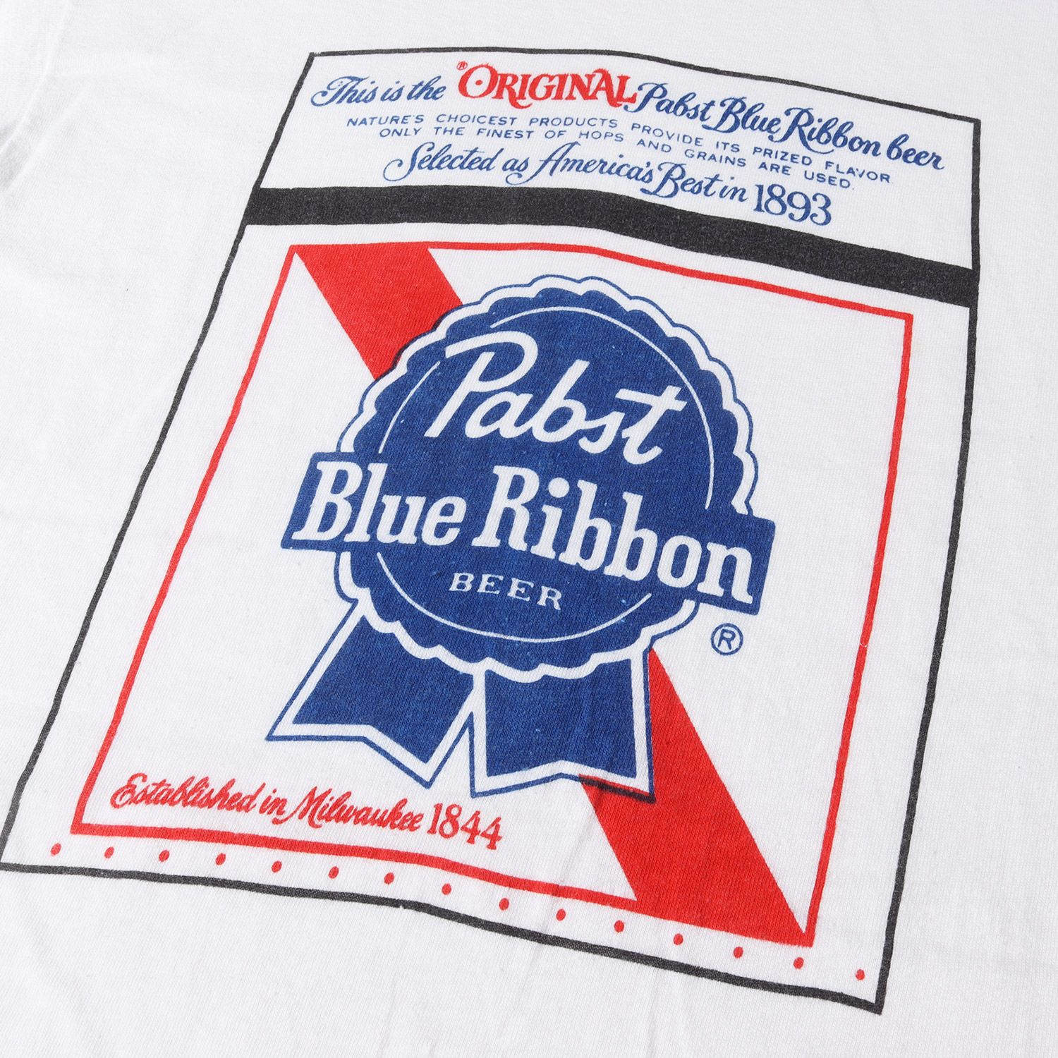 Hanes ヘインズ Tシャツ サイズ:L 70s Pabst Blue Ribbon 染み込みプリント クルーネック 半袖 Tシャツ 企業物  ホワイト 白 70年代 古着 ヴィンテージ トップス カットソー アメカジ カジュアル