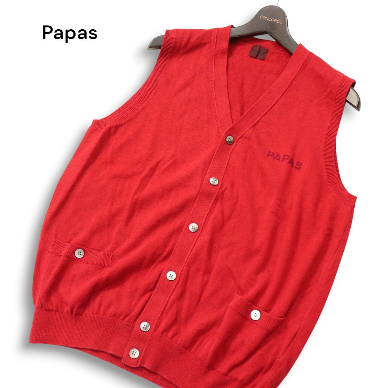 Papas パパス 春夏 ロゴ刺繍☆ 麻 リネン混 ニット ベスト 