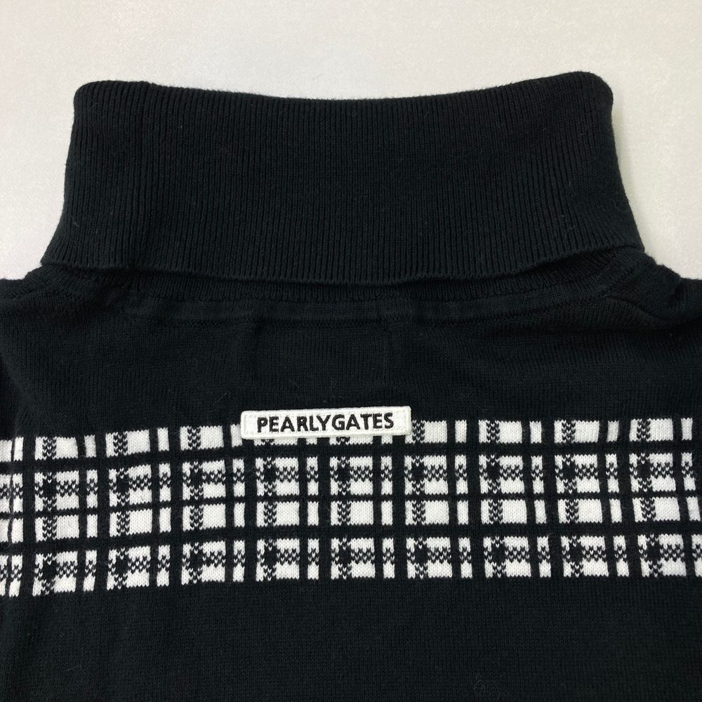 【パーリーゲイツ】美品 タートルネック セーター チェック ブラック 5サイズ パーリーゲイツ】美品 タートルネック セーター チェック