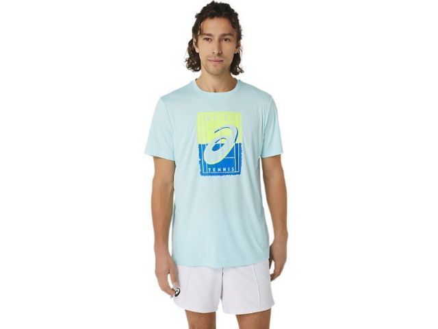 asics アシックス MEN COURT GS GRAPHIC TEE アクアマリン M 2041A254 405 | 衣類 服 ウエア ウェア スポーツ 運動 男性 紳士服 メンズ トップス 半袖 ハーフスリーブ Tシャツ カットソー テニス 速乾性 吸水