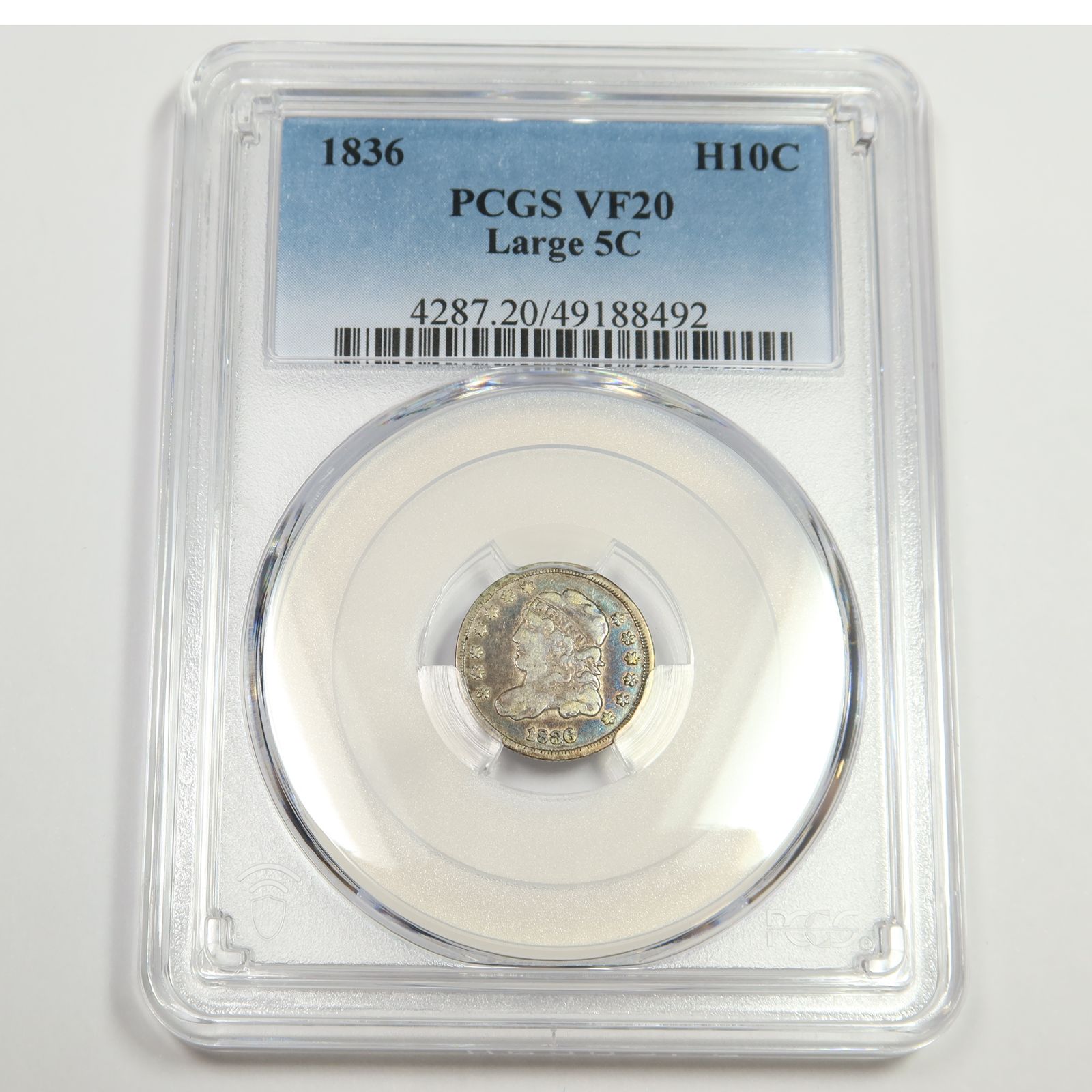 1836 P PCGS VF20 - Large 5c - Silver Capped Bt Half Dime Coin