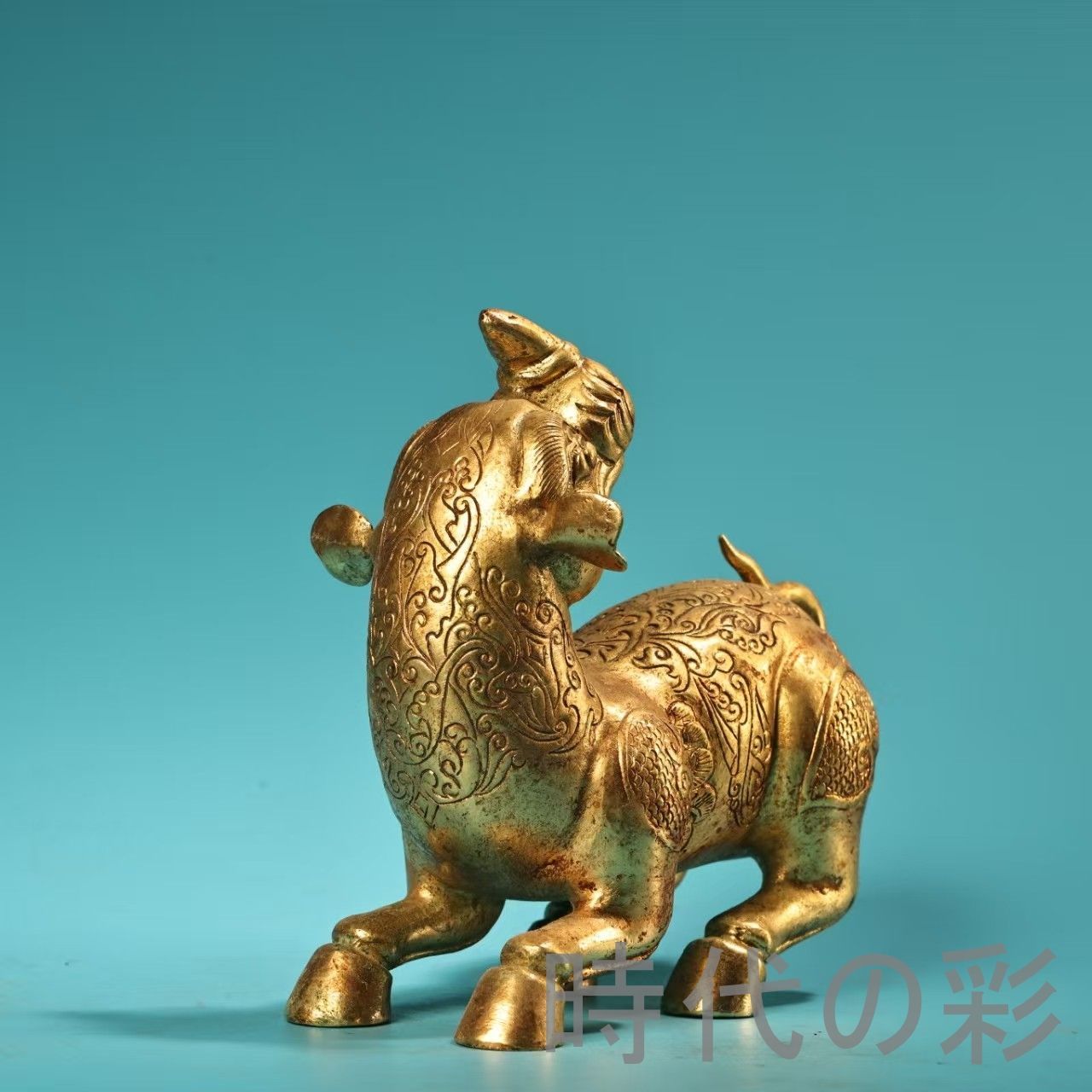 純銅高浮彫描金描金 麒麟