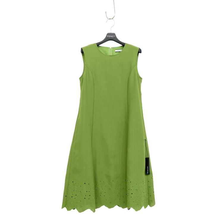 新品・未使用品★FOXEYリネンブーケドレス刺繍 ワンピース グラスグリーン38 未使用品 2024SS FOXEY NEWYORK フォクシー リネンブーケドレス