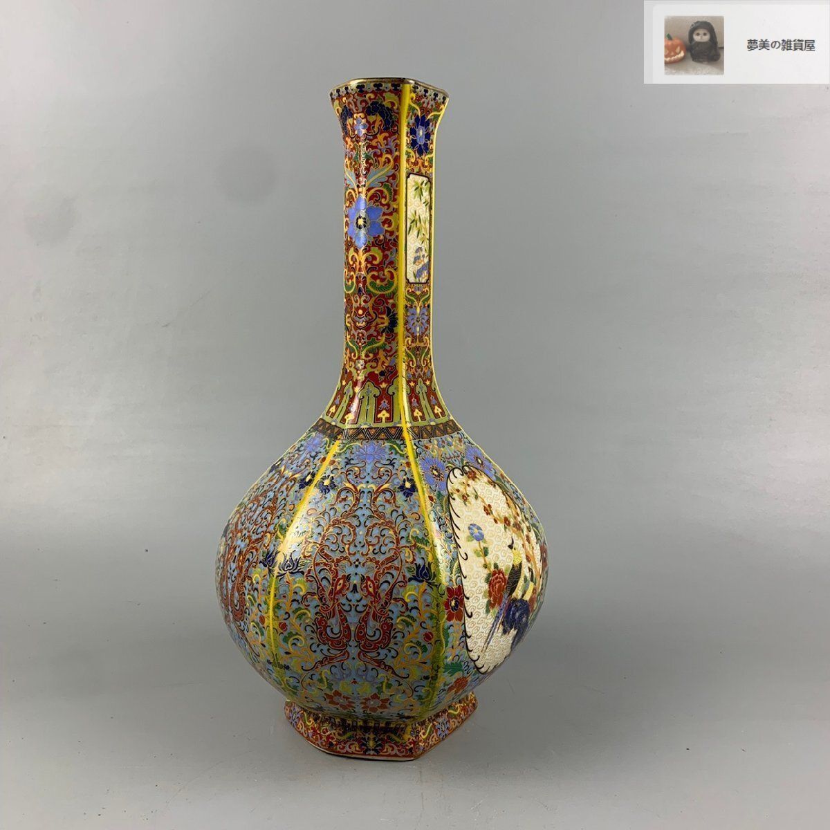 超 ! 琺瑯彩 花瓶 六方花瓶 花鳥柄 観賞 景徳鎮 装飾 中国陶磁 中国美術