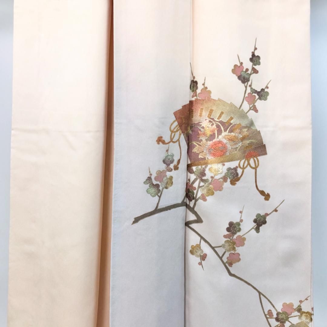 付下げ 和田光正 光映箔 扇子に梅の花模様 薄香色 ガード加工 K