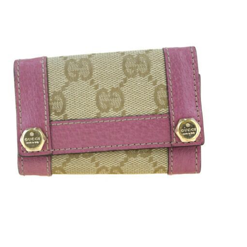 【中古】 グッチ(Gucci) GG柄 キャンバス レザー キーケース ピンク 03GA311