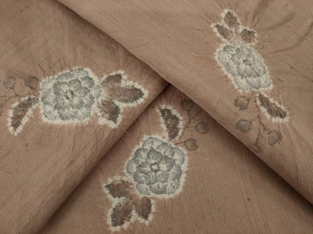 平和屋着物○上質な小紋 紬地 辻が花 舞花文 正絹 逸品 AAAY9872ck