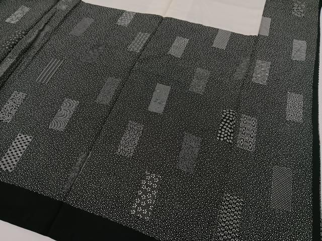 平和屋着物○江戸小紋 北原寿永 道長吉祥草花文 黒地 正絹 逸品 未使用