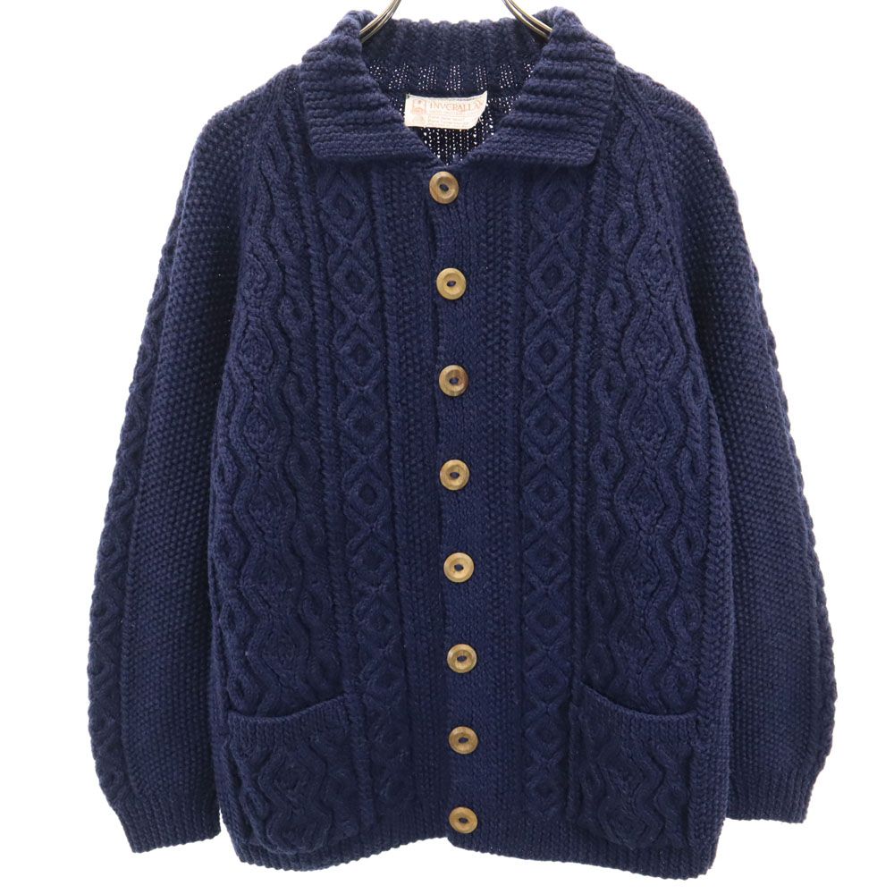 【美品】スコットランド製　Inverallan ネイビー　カーディガン インバーアラン スコットランド製 長袖 アラン編み ニットカーディガン