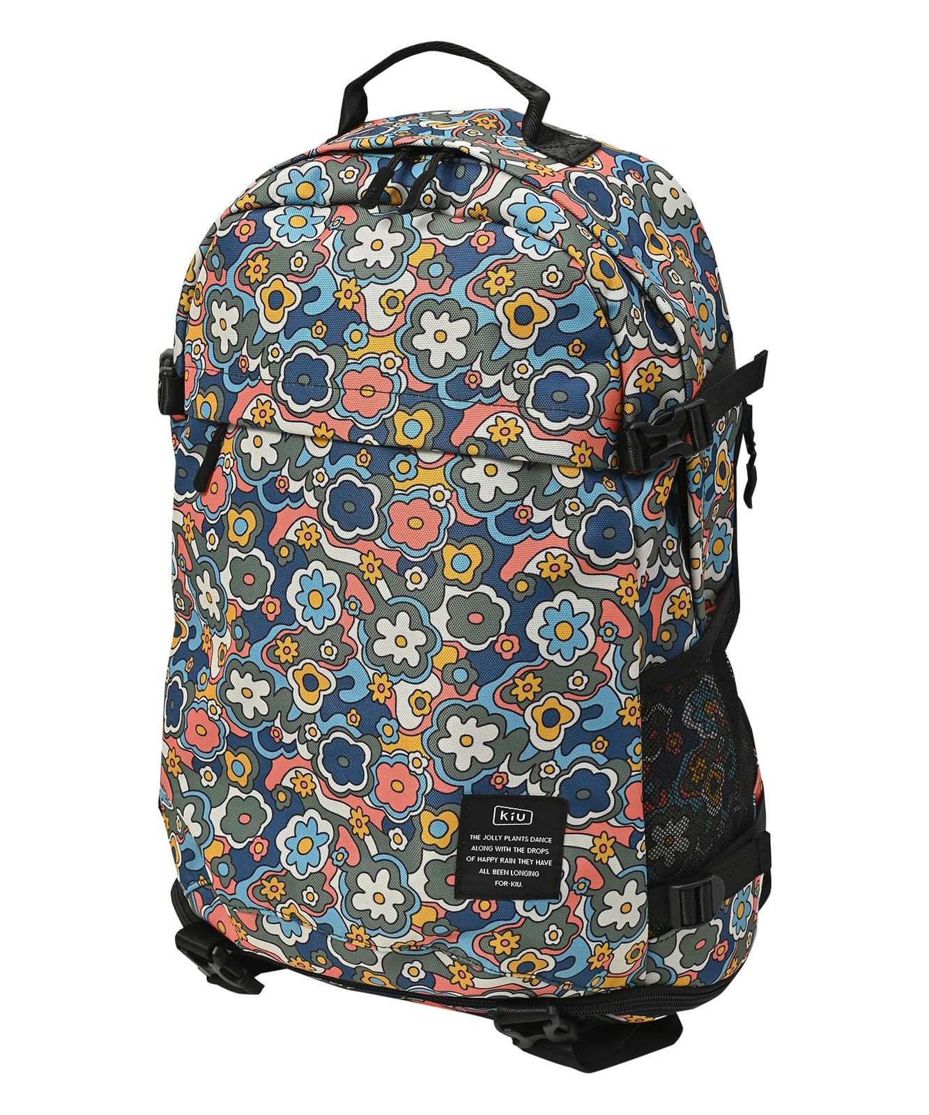 キウ 600D バックパック 600D BACKPACK リュックサック リュック 登山 キャンプ アウトドア 大容量 おしゃれ オシャレ お洒落 男女兼用 容量22L シューズ収納ポケット 靴 サイドファスナー 背面メッシュ 撥水 ハッピーフラワー