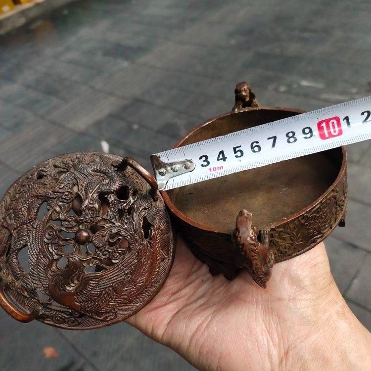 銅器 重工 彫刻 竜鳳薫香炉 美品 茶道具 香道具 工芸品美術品