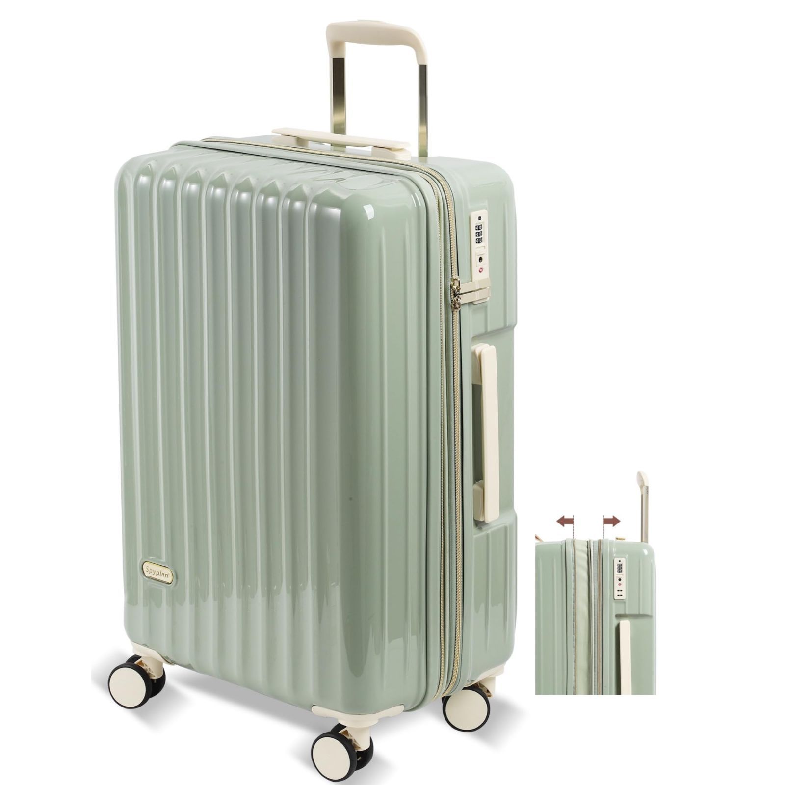 機内持ち込み 拡張機能付き 超軽量 大容量 キャリーケース スーツケース キャリーバッグ 大型 耐衝撃 ジッパータイプ 静音 ダブルキャスター 360度回転 TSAロック搭載 Spyplan 人気 旅行 ビジネス 出張 mサイズ 4-6泊 グリーン