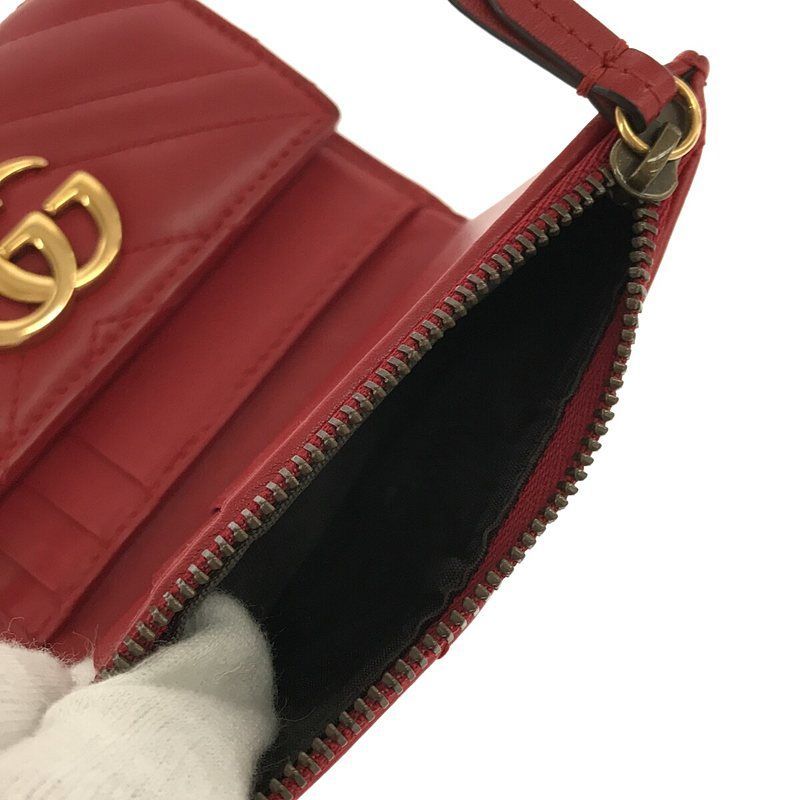 美品】 GUCCI / グッチ | GG マーモント レザー ウォレット 三つ折り 財布 | ‐ | ハイビスカスレッド | レディース - メルカリ