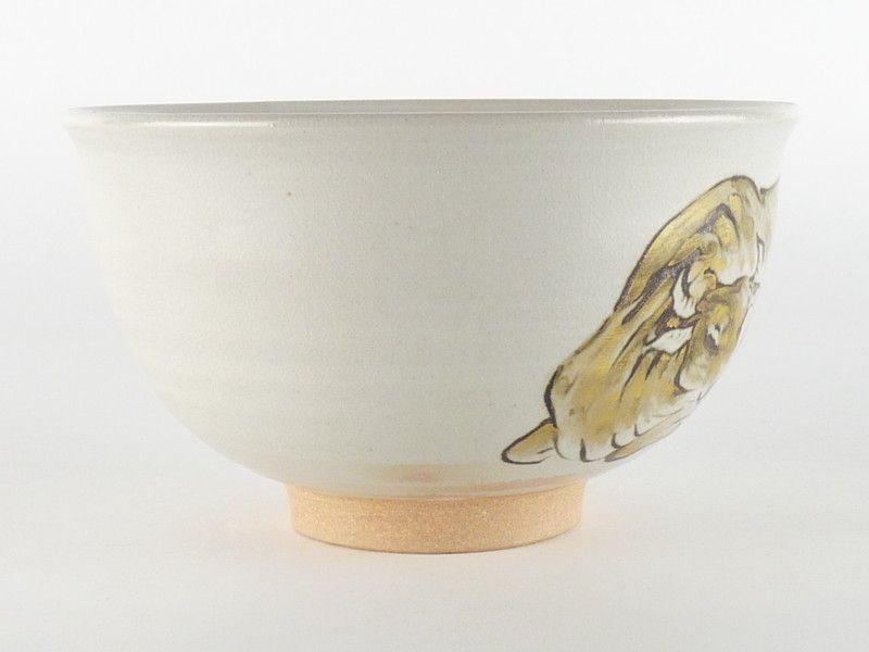 清宮】三浦竹軒「牛図 茶碗」共箱 幅 約13cm 高さ 約7.5cm 干支