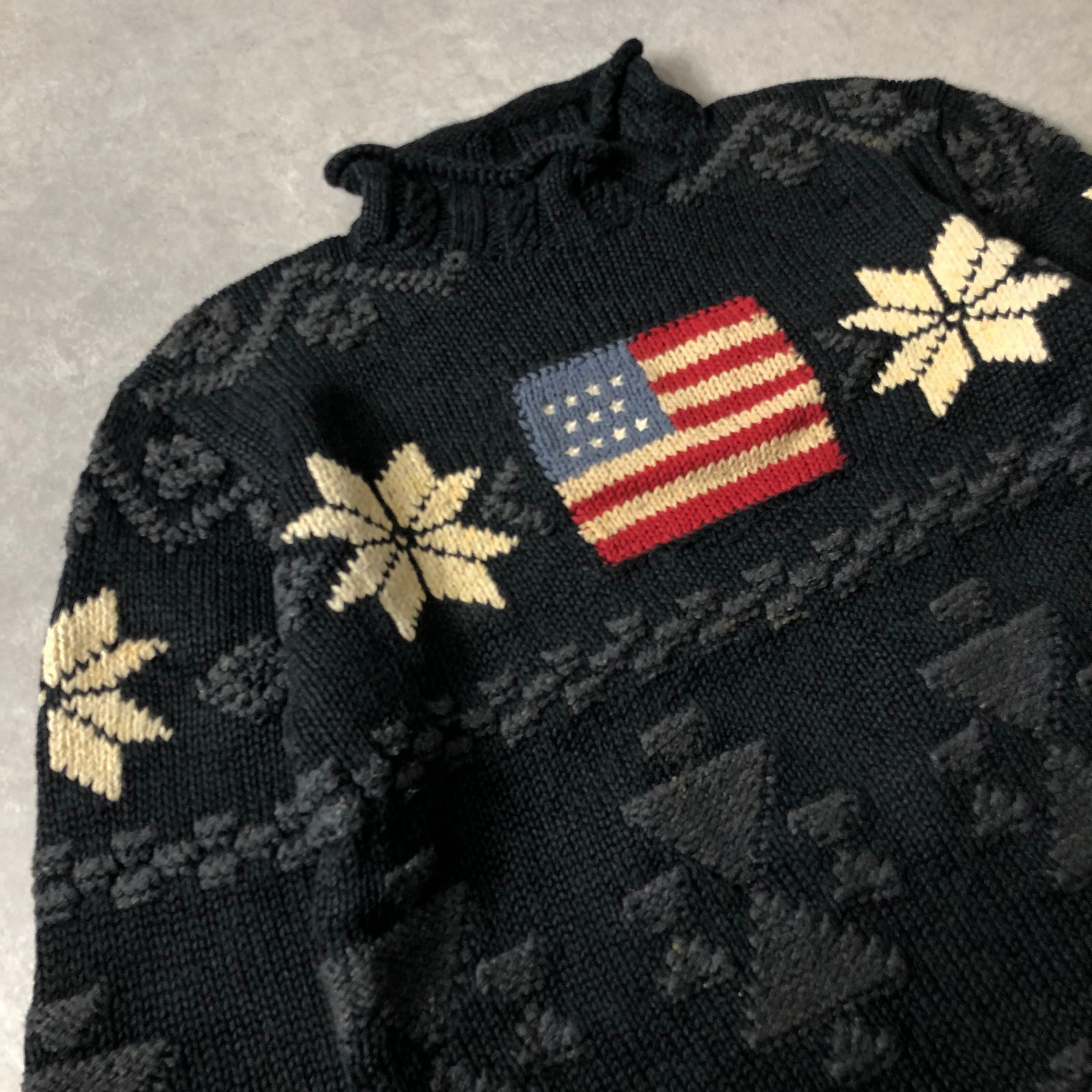 90年代 POLO SPORT ヴィンテージ USAフラッグ リネンコットン ニット 