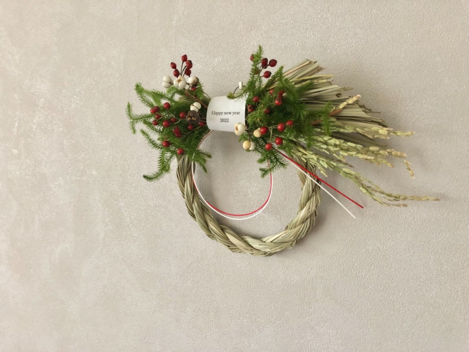 ヒカゲノカズラに稲穂を添えた長寿祈願　しめ縄　注連縄　水引き付き ヒカゲノカズラに稲穂を添えた長寿祈願 しめ縄 注連縄 水引き付き