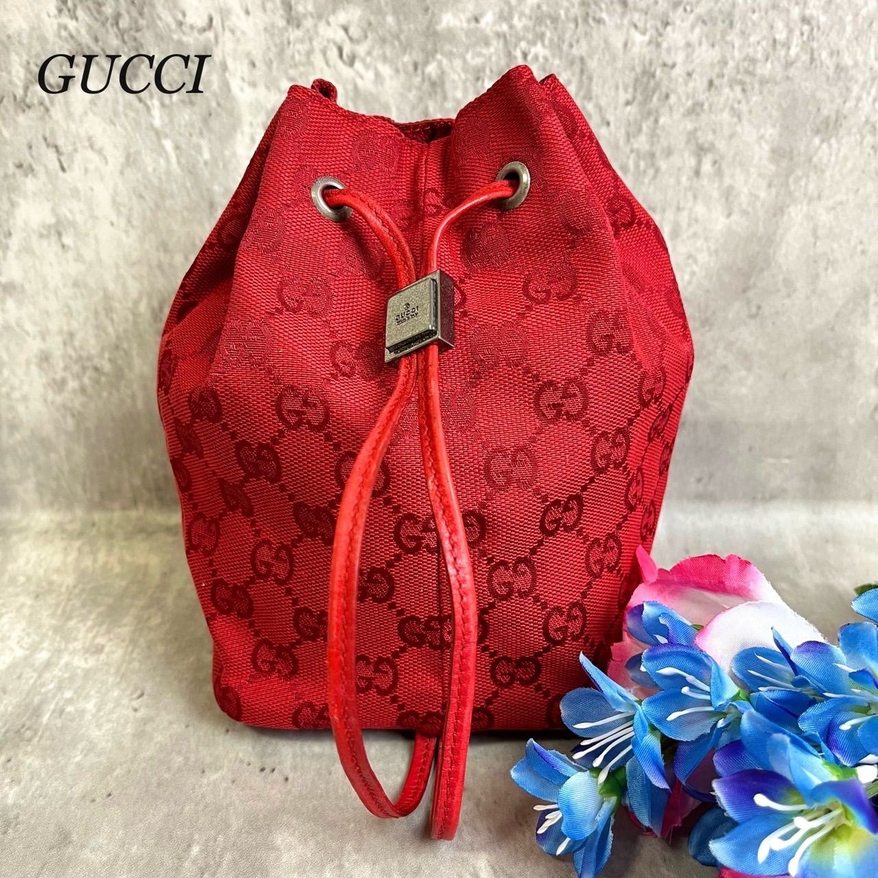 美品✨GUCCI グッチ 巾着 ポーチ バニティ 小物入れ GG柄 キャンバス