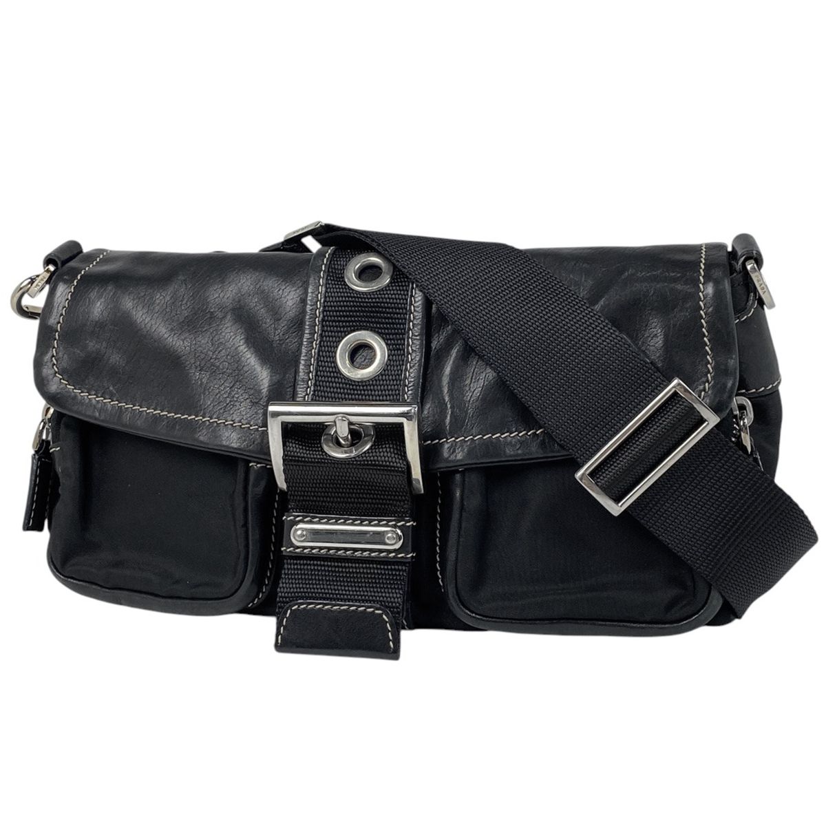 PRADA ロコプレート2wayショルダーバッグ ナイロン　ブラック　中古 プラダ ロゴプレート ショルダーバッグ レディース 【中古】 | プラダ
