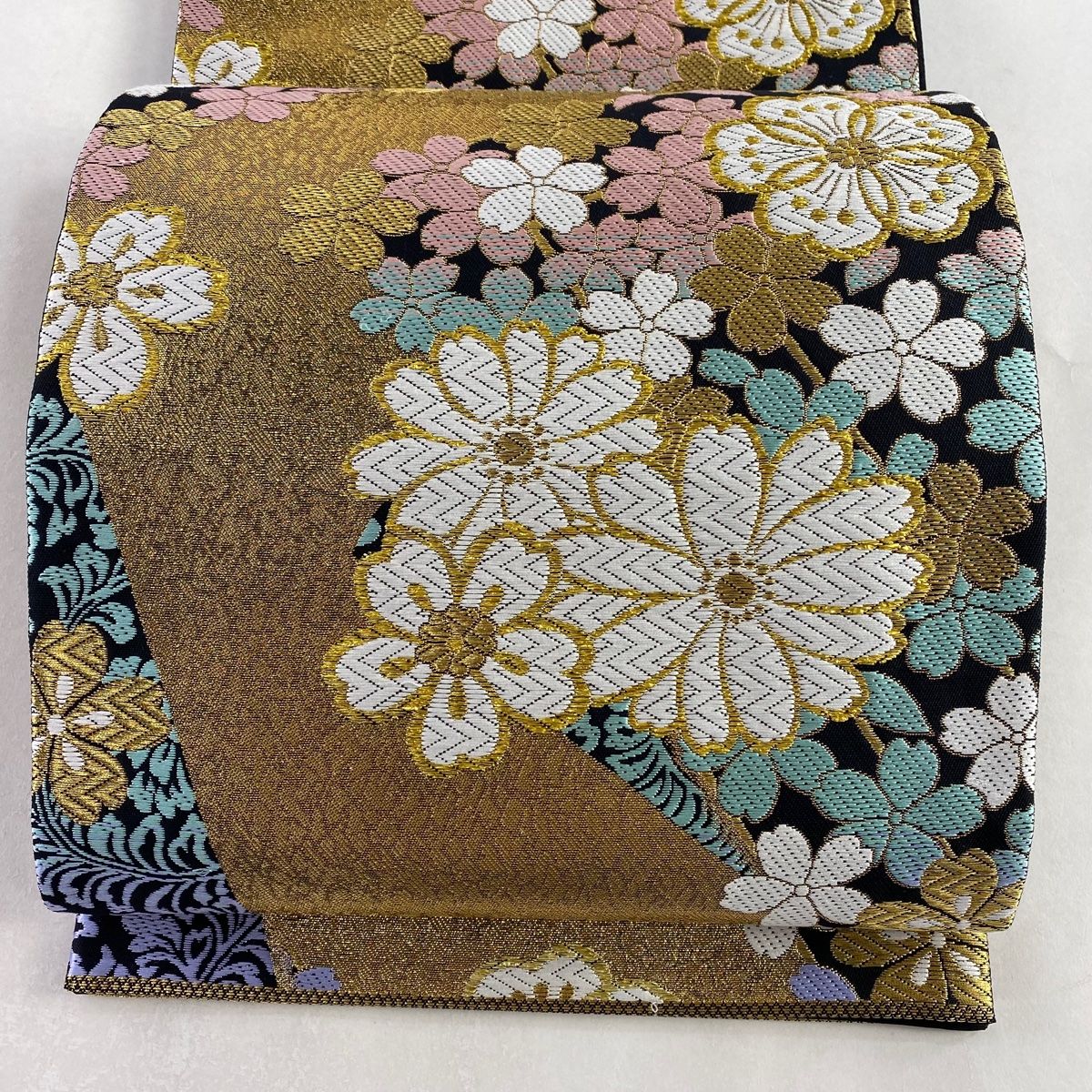 公式ウェブサイト 袋帯 美品 逸品 振袖向き 薔薇 桜 箔 金色 六通 正絹
