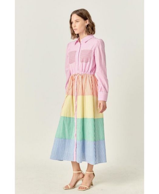 送料無料 イングリッシュファクトリー レディース ワンピース トップス Women s COLORBLOCK SHIRT MIDI DRESS Multi