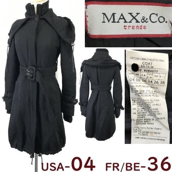 マックス-コージャパン正規代理店タグ Max-Co. ロングコート 36|S-M|black|黒 ブルガリア製|ボリューム |Jacket|Jumper◆cBH719 <sale>