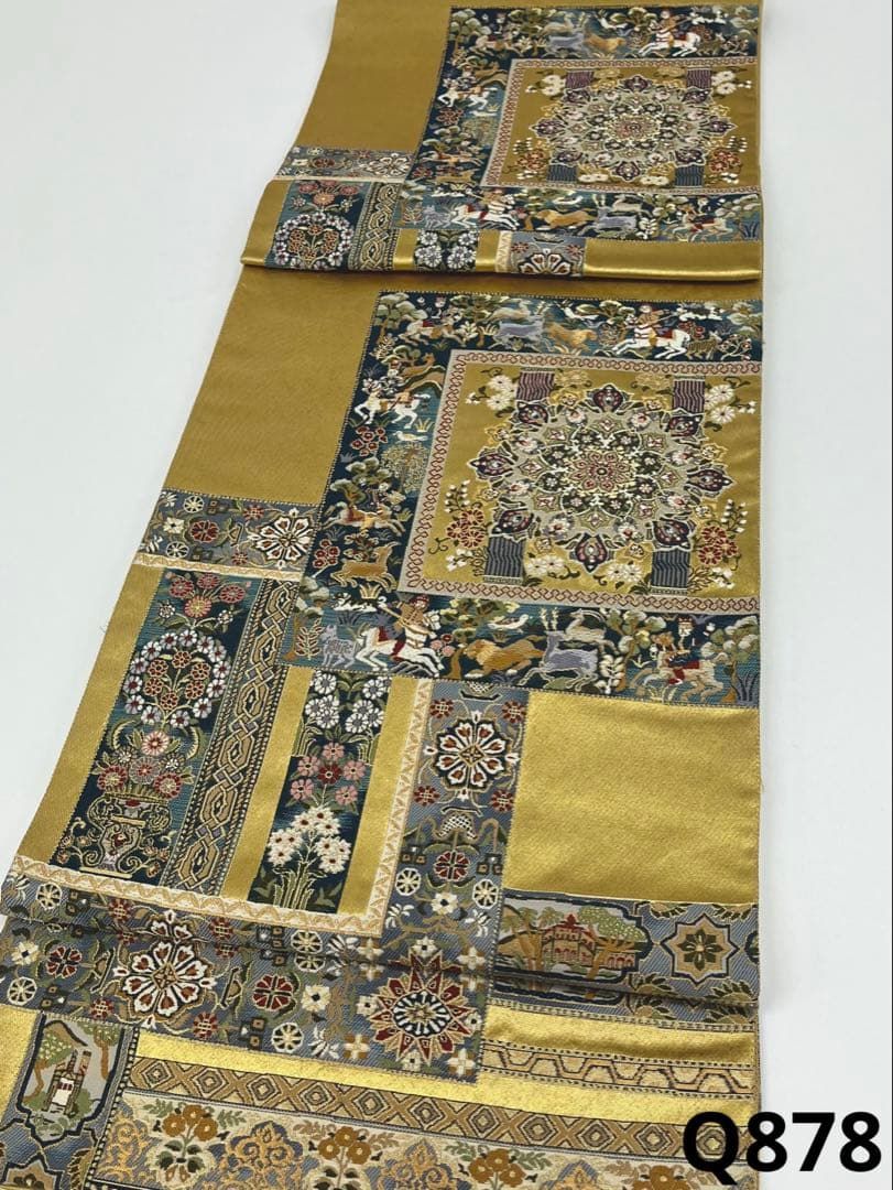 大華紋 狩猟文 細密織 袋帯 馬 動物 正倉院 金糸 正絹