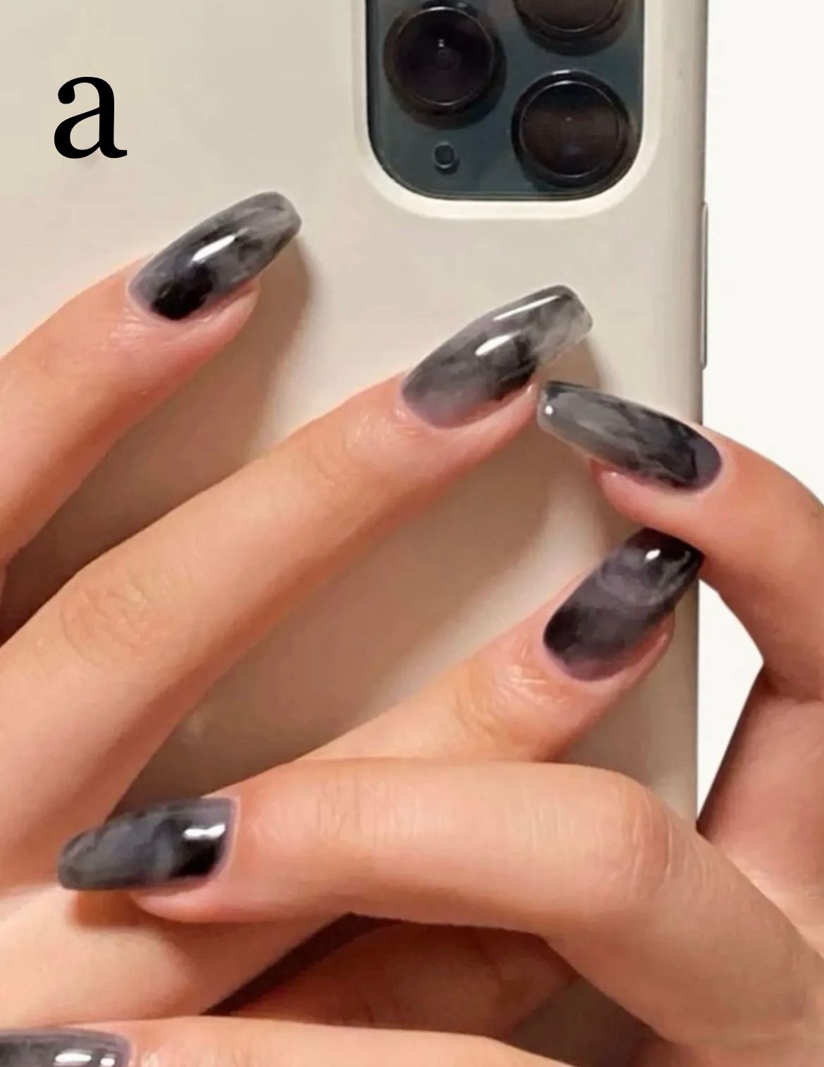 a /つけ爪 ネイルチップ 大理石 マーブル柄 ニュアンス 黒 ワンホン