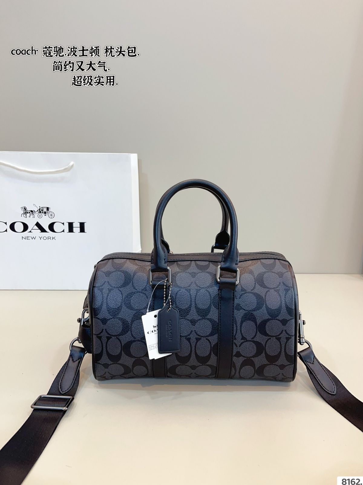 COACHポストマンバッグ 黒 フラップ付き COACH】コーチ スムースカーフレザー シグネチャー 型押し ミニ