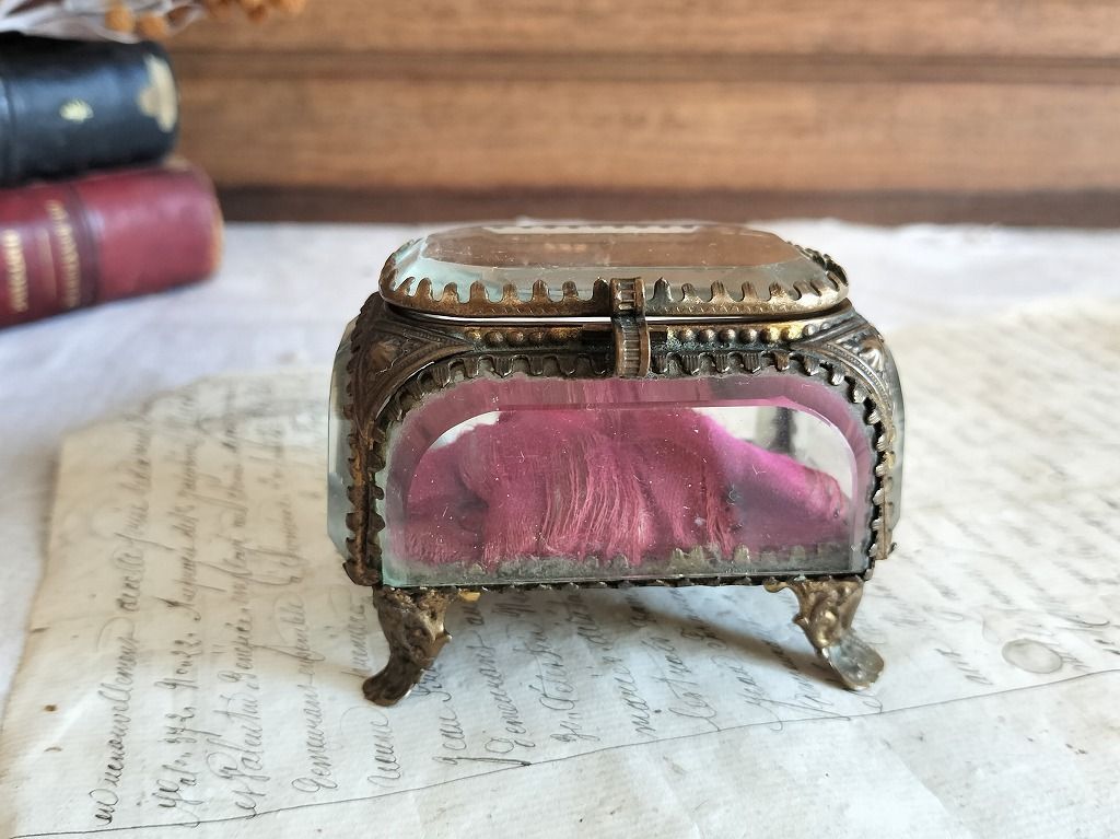 フランス アンティーク クリスタル 5面 ジュエリーケース 1900年 美品