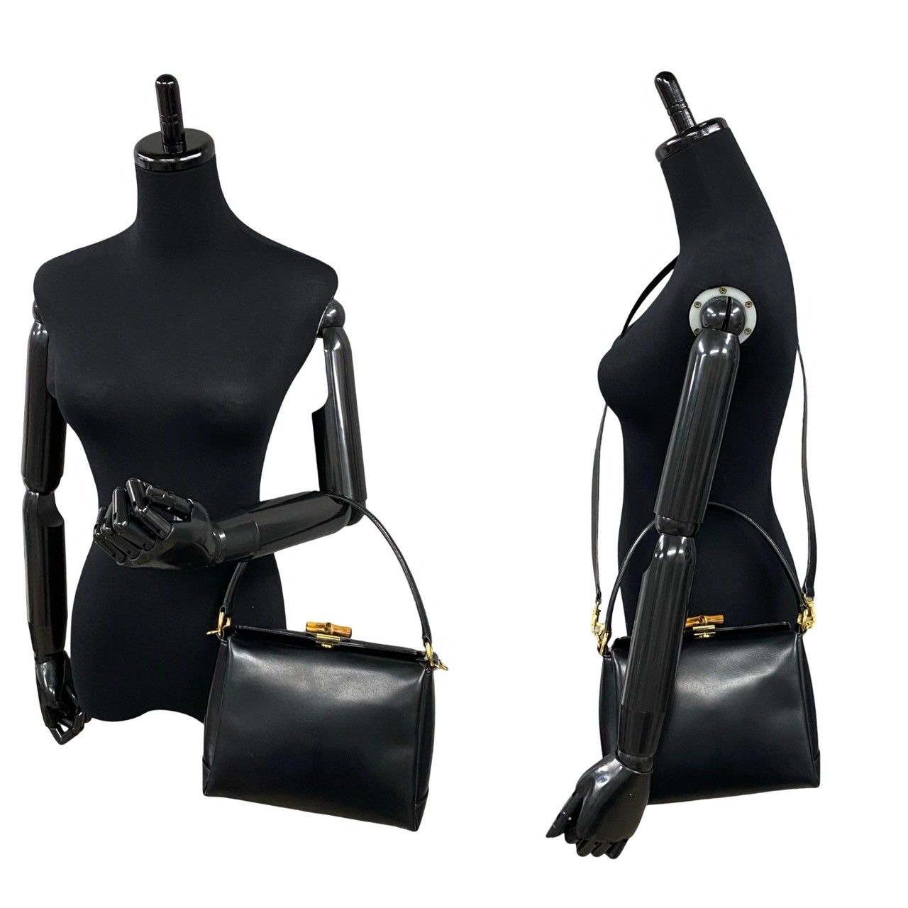 GUCCI バンブー　オールドグッチ　ハンドバッグ　ターンロック　レザー　黒 GUCCI（グッチ） バンブーターンロックハンドバッグ 2WAY ショルダー