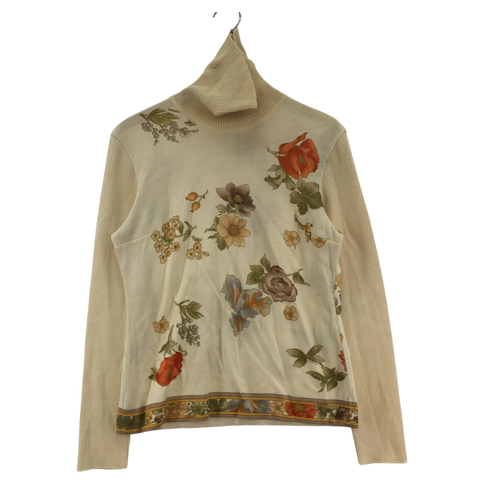 LEONARD 花柄タートルネックトップス LEONARD レオナール 花柄 タートルネックニット sizeL