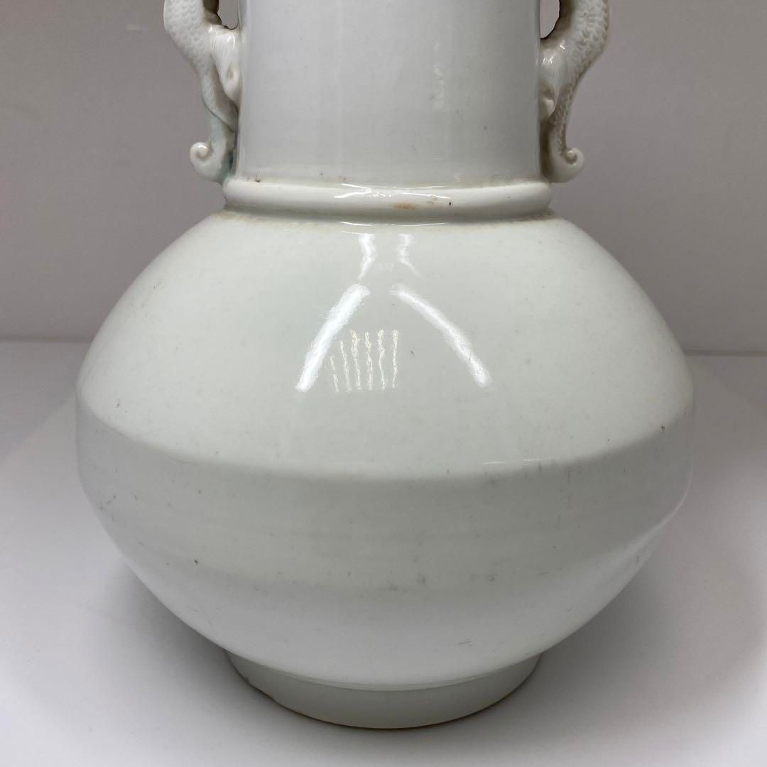 中国清時代 徳化窯双龍耳花瓶 高さ24.5㎝ 東Y6-0826☆2Fトトヒサ