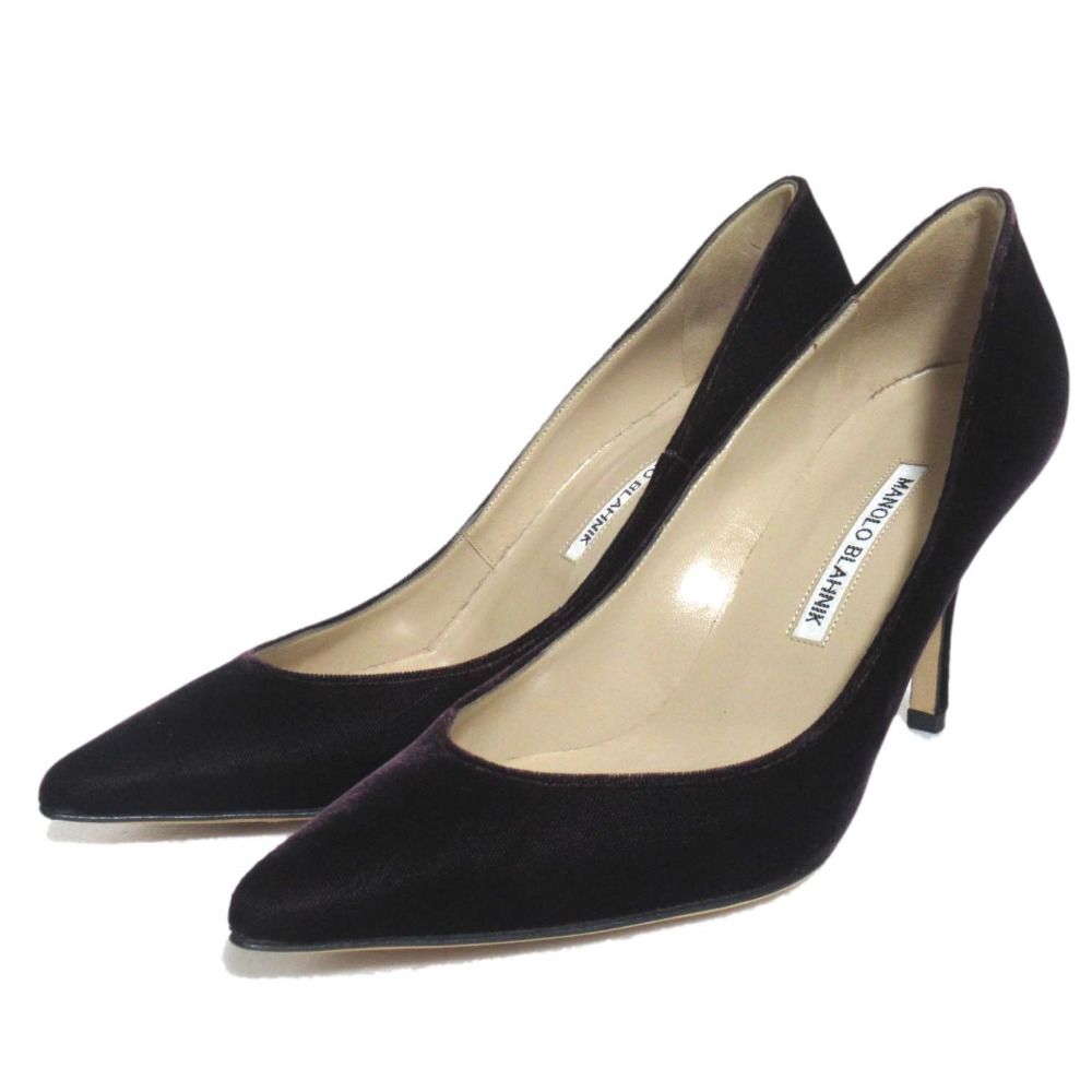 ♥ MANOLO BLAHNIK マノロブラニク KIETTA 90 キエッタ ベロア ポインテッドトゥ パンプス サイズ37.5 約24.5cm バーガンディ レディース 古着