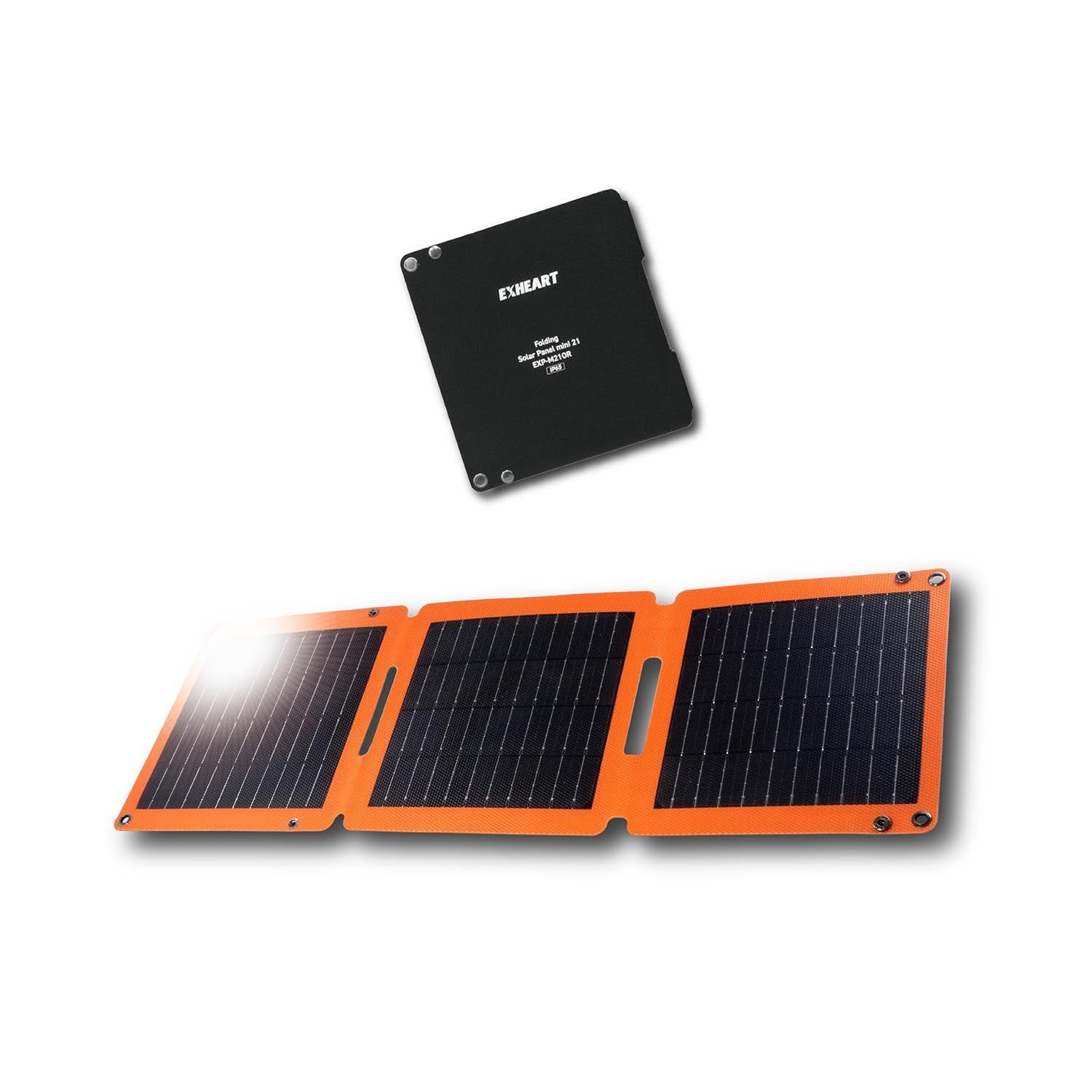 Color Orange EXHEART フォールディングソーラーパネルミニ 21W 軽量 680g ソーラーパネル 太陽光パネル 高効率 発電しながら使用 折りたたみ|持ち運び|コンパクト 自立スタンド|フック穴 スマホ iPhone 充電|USB-A