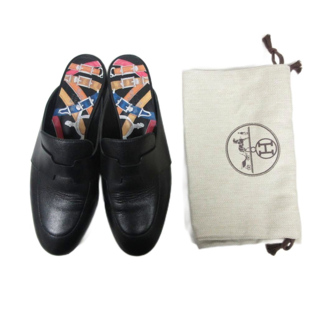 エルメス HERMES 2021年春夏 Catena Mule カテナ ミュール ゴートスキン レザー Hロゴ サンダル 黒 ブラック 38 24cm IBO82 KIN-KAAI_COM