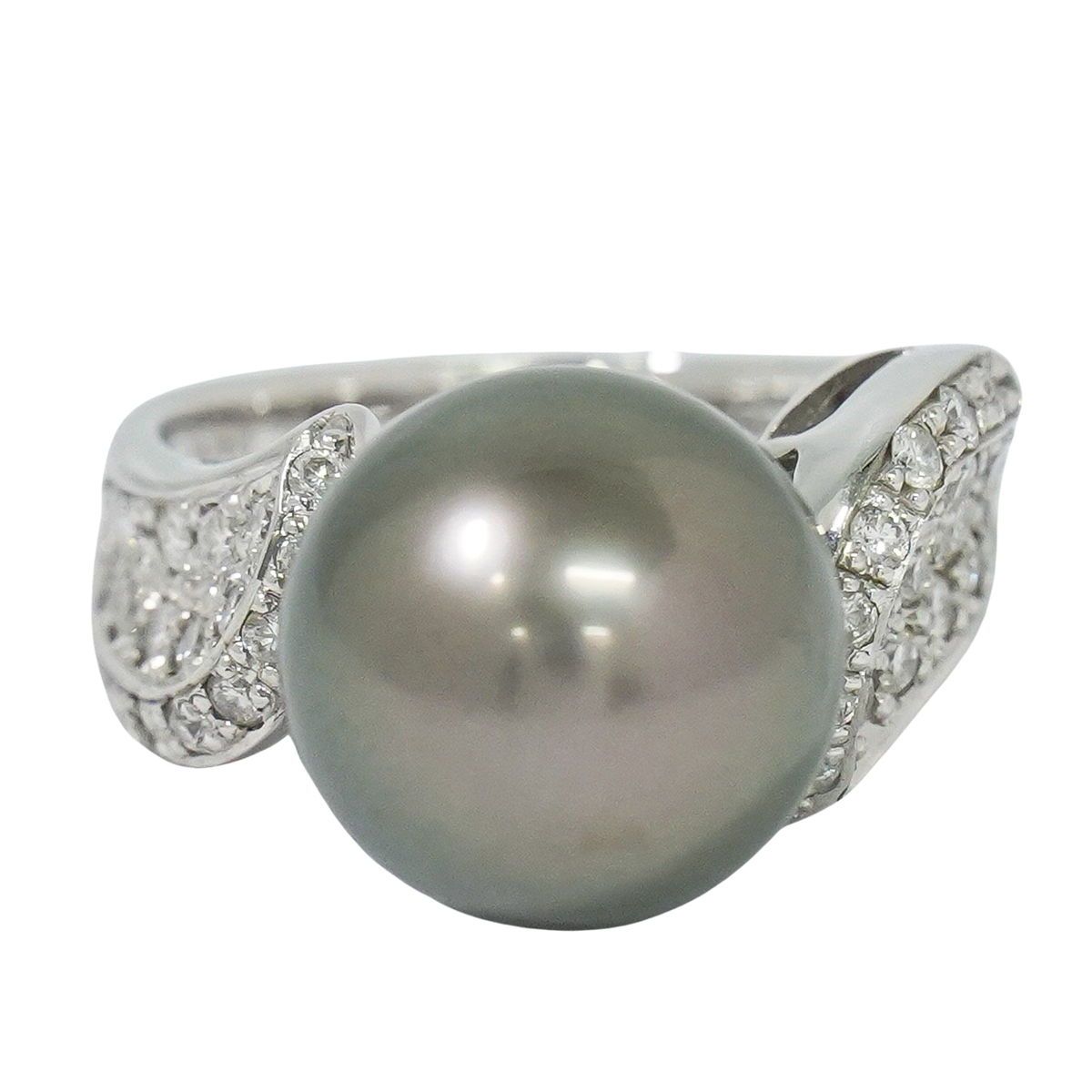 本物 南洋黒蝶パール 12.5mm ダイヤモンド 0.70ct Pt900 リング 指輪