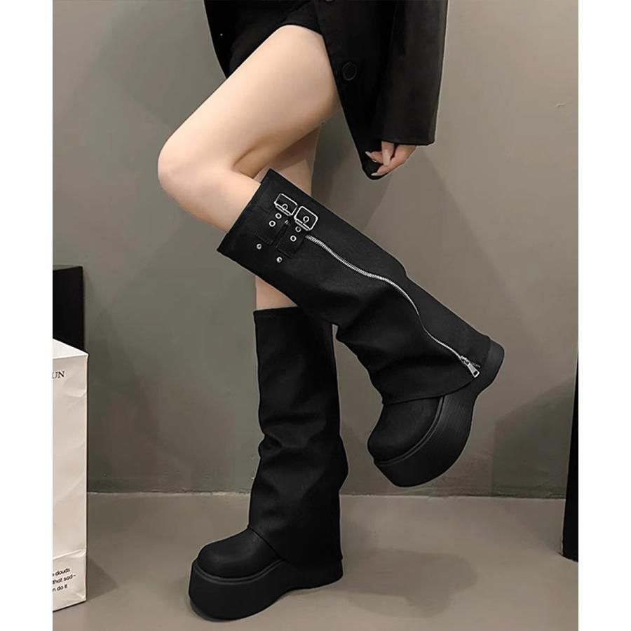 11色展開！国内発送カバーロングブーツ厚底 ルーズシルエット 転倒防止