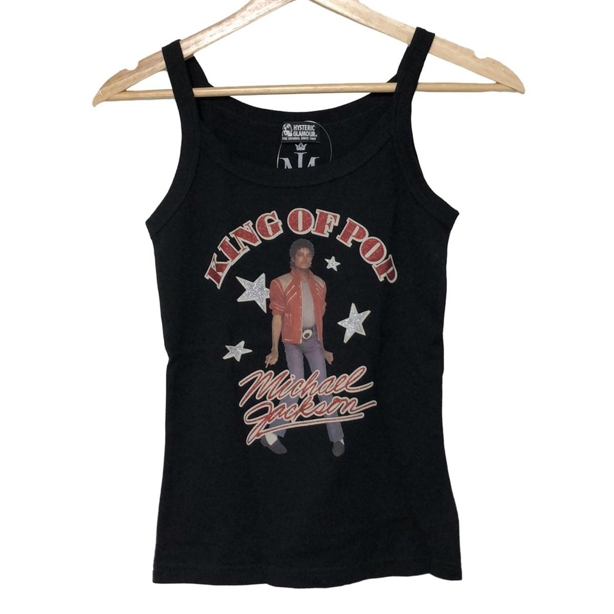HYSTERIC GLAMOUR ヒステリックグラマー キャミソール サイズF レディース - 黒×レッド×マルチ ラメ|MICHAEL JACKSONコラボ