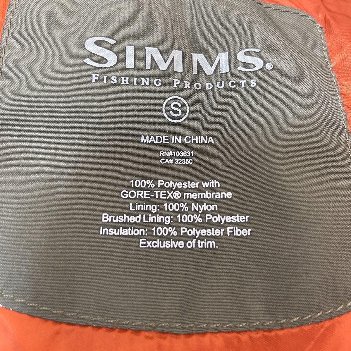 ΨΨSIMMS フィッシングジャケット サイズS 本体のみ オリーブ