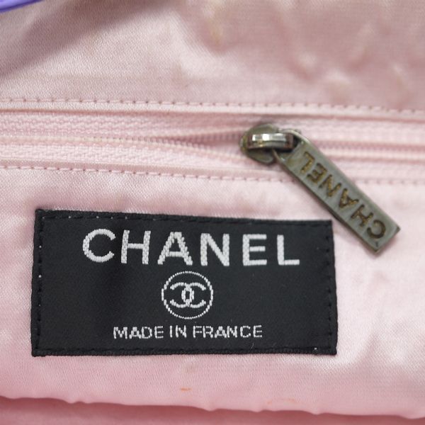CHANEL レトロ柄コットン がま口トートバッグ パープル×ピンク SS-122R 