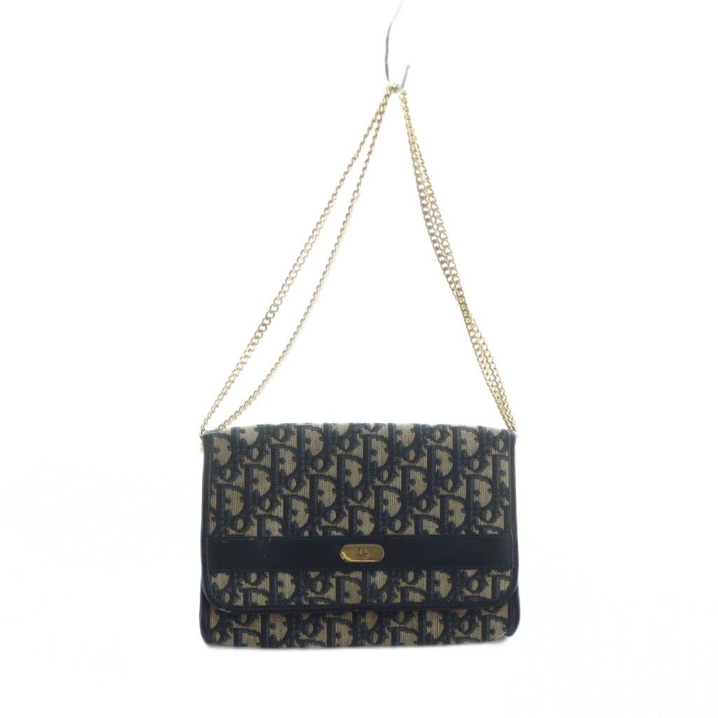 美品 Dior レザー ショルダーバッグ トロッター ゴールド金具 チェーン
