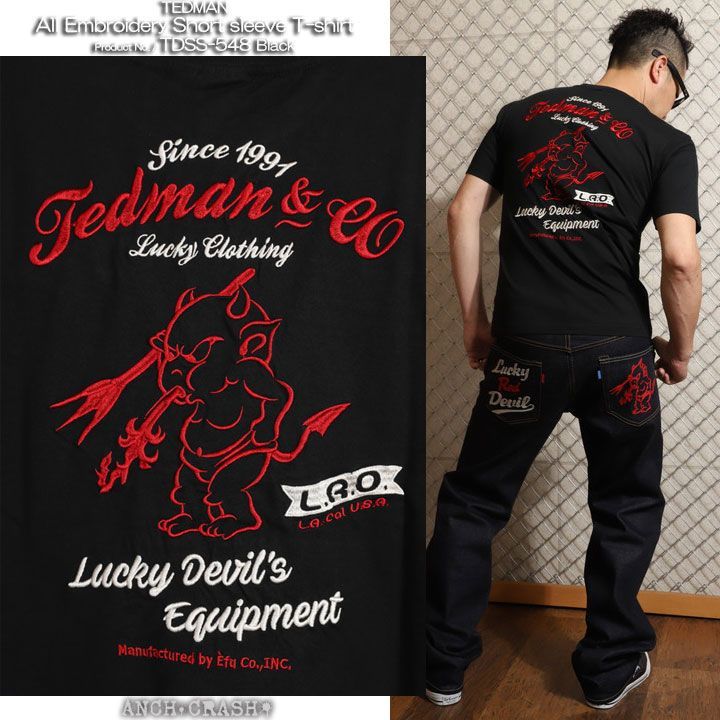 テッドマン 総刺繍 半袖 Tシャツ TDSS-548 ブラック TEDMAN エフ商会