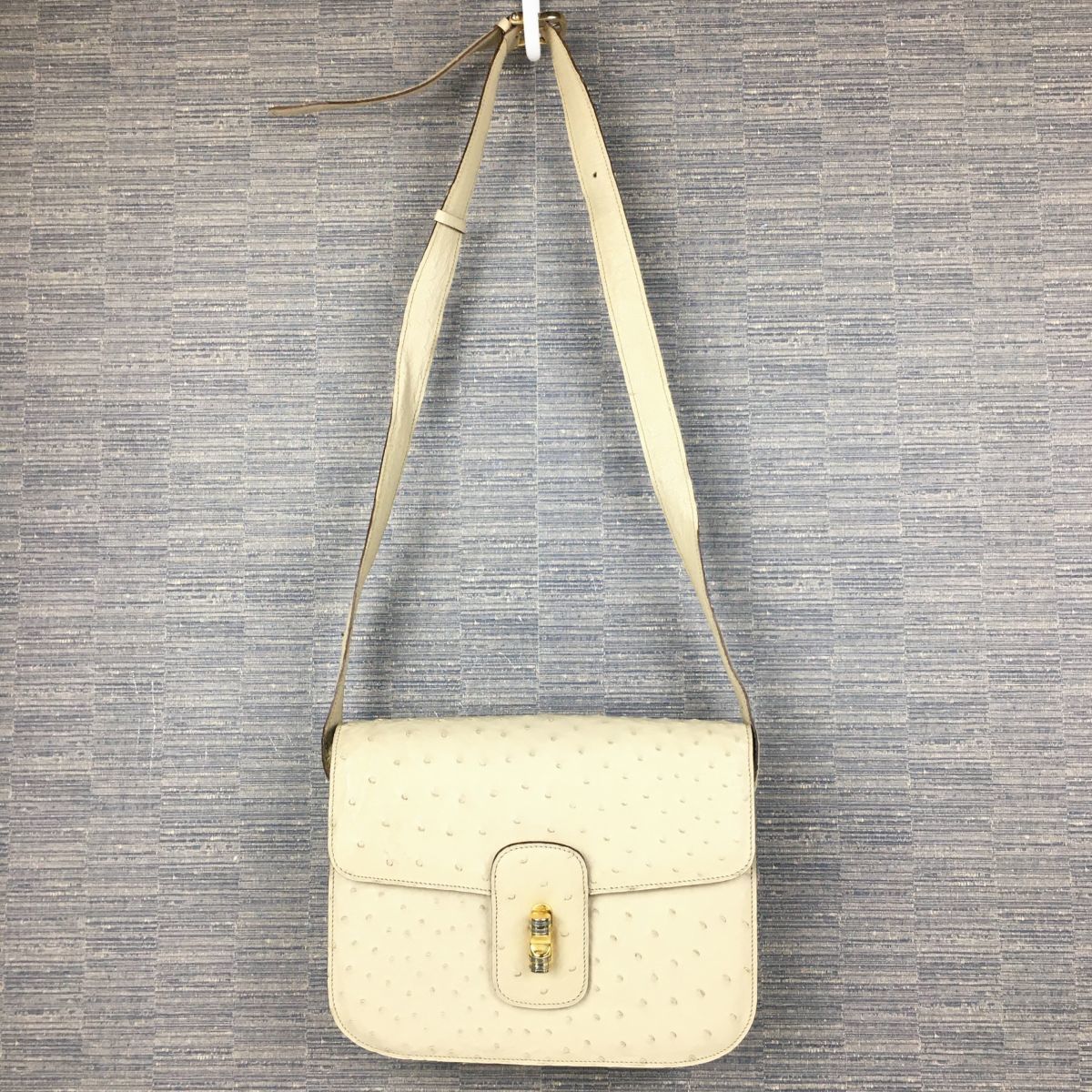 オーストリッチ　ハンドバッグ　ショルダーバッグ　2way ベージュ　レザー　鞄