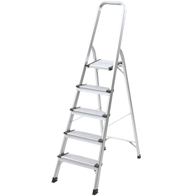 山善 YAMAZEN 脚立 5段 幅48×奥行103.5×高さ166cm 耐荷重100kg 折りたたみ アルミ 軽量 幅広 滑り止め付 はしご 踏み台 室内 屋外 ステップ KBE-5 1