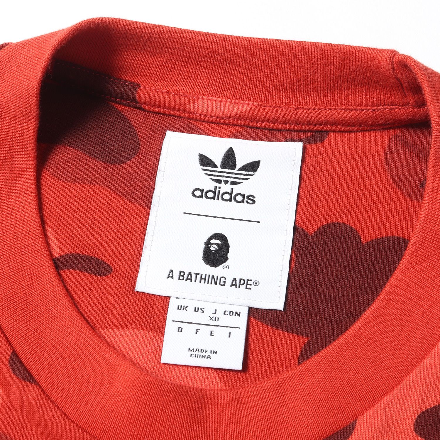 A BATHING APE ア ベイシング エイプ Tシャツ サイズ:XO adidas アディダス トレフォイルロゴ カラーカモ 猿迷彩  クルーネック 半袖 Tシャツ CAMO TEE 18AW レッドカモ 赤 トップス カットソー コラボ ブランド