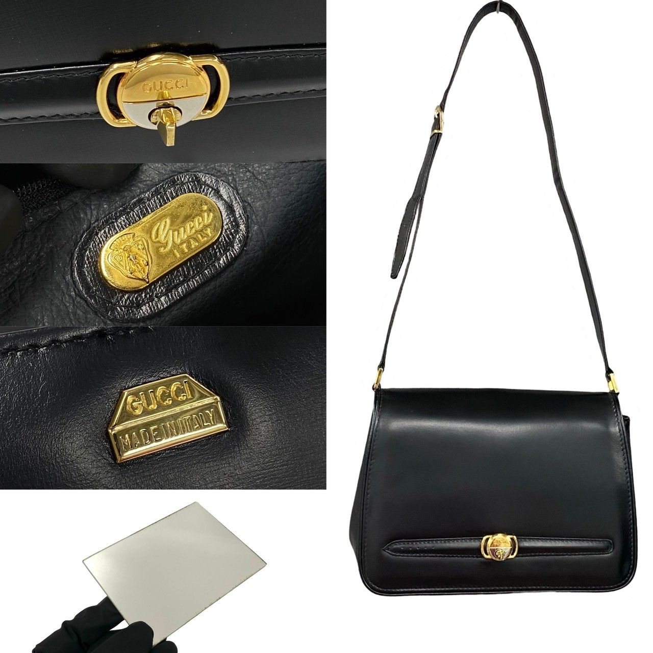 極 美品 GUCCI グッチ オールドグッチ ヴィンテージ ロゴ 金具 レザー