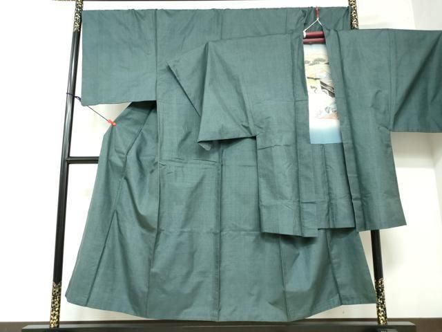 平和屋着物●男性 本場大島紬 アンサンブル 150亀甲 総詰め 羽裏 松葉色 キングサイズ 正絹 DAAW5539ud