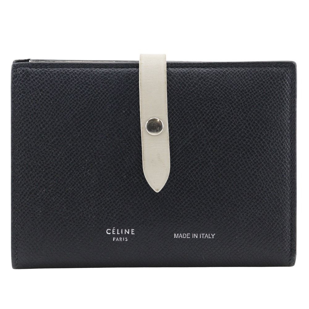CELINE セリーヌ ミディアムストラップ カーフ 黒/ベージュ 二つ折り財布 レディース CELINE】セリーヌ ミディアムストラップ カーフ 黒/ベージュ